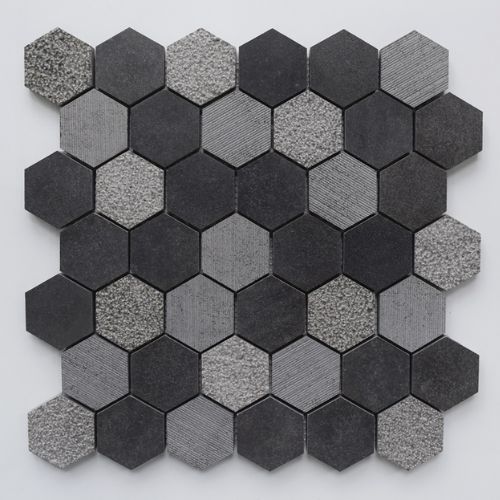 Milan Basalt-mix hexagon mosaic tiles