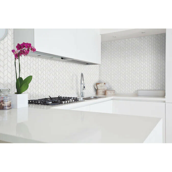 Thassos White Leaf Shaped Water Jet Marble Mosaic