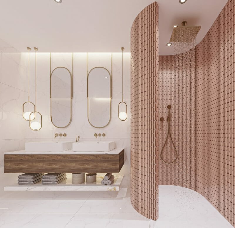 Oval Fingers Pink tiles for walk in shower