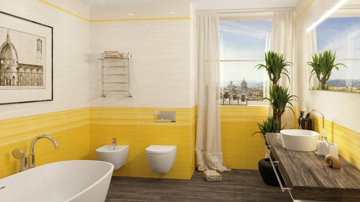 Enjoy Yellow Porcelain Mosaic Tiles in bathroom