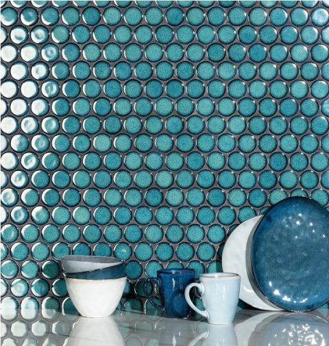 Teal Rounded Square Penny Round Teal 'Cookie' Mosaic - Love Mosaic
